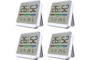 Temtop Termómetro higrómetro interior de 4 unidades, medidor de humedad de temperatura precisa con indicador de fecha y hora, ± 1 °C ± 5% RH, precisión de -10 °C ~ 50 °C, rango de 10 % ~ 95 % RH