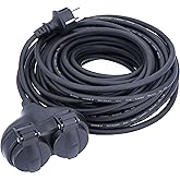 as - Schwabe Rubber Extension Cable, 10 m H05RR-F 3G1.5 Cable with Contact Protection and 2 Sockets with Contact Protection a