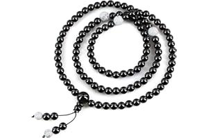 COAI Collana 108 Perle Mala in Onice con Spaziatori in Pietre Dure Semipreziose