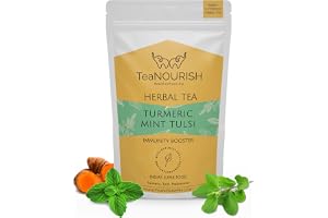TeaNOURISH Turmeric Mint Tulsi Herbal Tea | Indian Superfoods | Blend of Turmeric, Tulsi & Peppermint