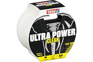 tesa Nastro per Riparazioni Ultra Power Clear - Nastro di riparazione trasparente per riparazioni invisibili - Resistente alle intemperie e strappabile a mano - 10 m x 48 mm