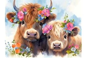 PUJEKNM DIY Paint by Numbers for Adults, Highland Cow Canvas Oil Painting Kit for Adults, Animal Craft Art Painting Kit Acrylic Pigment Drawing Paintwork for Gift Home Wall Decor 12x16 inch (Without Frame)