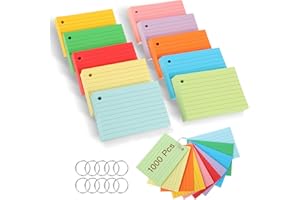 WSICSE 1000 Blätter Karteikarten A7, Vokabelkarten Bunt 150g/m² Karteikarten Liniert Blanko Papier Karten mit 10 Binderinge für Schule Büro Erinnerung Präsentation (10 Farben)