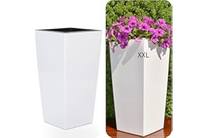 ‎MELTOM MELTOM XXL Pflanzkübel aus Kunststoff in Hochglanz Farbe: Weiß mit Herausnehmbaren Einsatz, BxH in cm: 34 x 67 cm