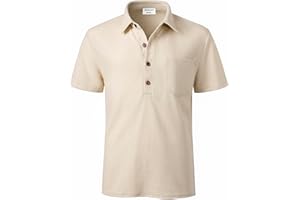 Harbrosrce Polo Gaufre Coton Piqué T-Shirt Golf Tennis Polo à Manches Courtes avec Poche D'été
