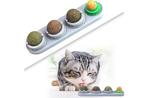 FIPASEN Jouets de Boule d'herbe à Chat, 4 Pièces Comestibles Cataire de Chat Jouets, pour Chats Nettoyage des Dents, Le jouet de Boule de Collation pour Chat Rotatif Contient de l'herbe à Chat/ Sucre (Gris)