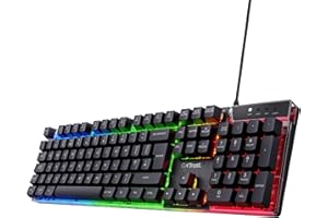 Trust Gaming GXT 835 Azor Gaming Keyboard with QWERTY UK Layout, LED Lighting, Game Mode, 12 Multimedia Keys, Anti-ghosting, Membrane Wired USB Keyboard for PC, Computer, Laptop - Black