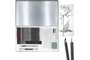 Wonwood_direct 23-Teiliges Zeichenstifte Set - Bleistift Zeichnen Sketch Set mit Graphitstifte, Kohlestifte, Extender für Künstler, Kinder, Erwachsene, Zeichnungen