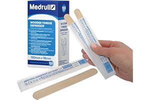 Medrull Drewniana szpatułka do ust 1,8 x 15 cm 100 sztuk pojedynczo zapakowana w papierową torebkę – do nakładania maści lub wosków - do celów medycznych - do badania jamy ustnej i gardła