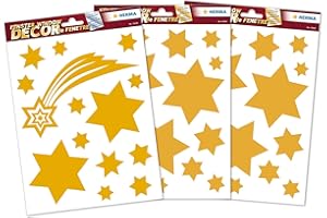 HERMA 15545 Fensterbilder Weihnachten Sterne Sternschnuppe Gold, 44 Stück, selbstklebend, Kinder Fensteraufkleber, ablösbare Winter Fenstersticker, Glitzer Fensterfolie für Kinderzimmer Weihnachtsdeko