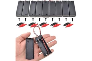 RUNCCI-YUN 10Pcs AA 1.5V Battery Holder Case Plastic Battery Storage Box with ON/OFF Switch Case Cover Wire Leads+10 Crocodile clips