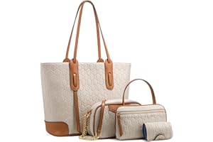HAWEE Femme Sac a Main en Cuir PU Ensemble Sac Bandoulière Mode Sac Fourre-Tout Grand Sac Cabas avec Bandoulière Élégant Sac D'épaule et Portefeuille 4Pcs pour Shopping Travail Vie Quotidienne, Blanc