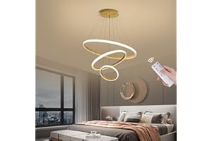 LXJCSM LED Lampadario a Sospensione, 50W Lampadario Soggiorno Dimmerabile 3000K-6000K, Lampadari Moderni a 3 anelli Φ20+40+60cm, Lampadario Led Plafoniera Per Soggiorno Sala Da Pranzo Cucina, Bianco (Oro)