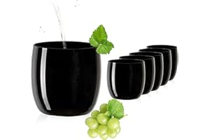 PLATINUX Bicchieri neri eleganti da 260 ml (max. 320 ml) in vetro, set da 6 bicchieri per acqua, succo di frutta, whisky