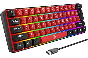 Snpurdiri 60% Wired Gaming Keyboard, Mechanical Feeling Small Mini Keyboard, Portable Compact RGB Backlit Keyboard for PC, Mac, Office, Gaming (61 Keys, Black-Red)