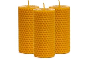 KERC - Velas de Miel - 10 Estilos, (3) Enrollada 10x5cm. 100% Ecológicas y Artesanales. 33h Aprox. de Luz para Purificar Espacios, Hacer Ritual, Decorar y Obsequiar - Velas Decorativas, con AROMA.