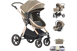 Shineey Kinderwagen 3 in 1,Kinderwagen Buggy Mit Babyschale,Mit Höhenverstellbarer Kinderwagen Komplettset Faltbare tragbare,KombiKinderwagen Mit Aluminiumrahmen für Neugeborene 0 bis 3 Jahre
