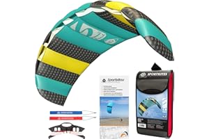 HQ HIGH QUALITY DESIGN HQ Lenkmatte Lenkdrachen Symphony Beach III 1.8 Aqua, Zweileiner Matte, Drachen für Kinder und Erwachsene, 60x180cm, inkl. 80kp Blendline Schnüre, 2x25m auf Winder mit Schlaufen, Drachen ab 12 Jahre