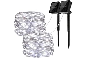 FANSIR Solar String Lights, 2 Pack 100 LED Solar Fairy Lights 33 ft 8 Modes Copper Wire Lights Waterproof Outdoor String Lights for Garden Patio Gate Yard Party Wedding Indoor Bedroom (Cool White)