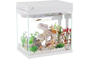 fishkeeper 8L Mini Aquarium Komplettset, Nano Aquarium Set Komplett mit LED, Filtersystem & Einstellbar Luftpumpe, Weißes Kleines Aquarien Starterset für Büro und Wohnen