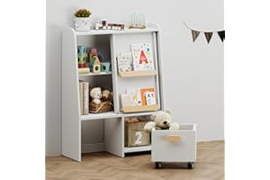 BanaSuper Kids Bookshelf with Toy Organiser, Toddler Bookcase with Drawer, Montessori Movable Toy Storage Unit, Child Book Display Cabinet with Storage Box, Kids Shelves for Kids Playroom, Bedroom