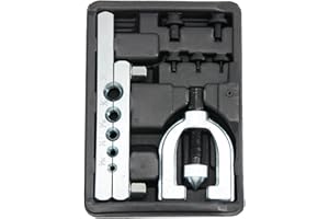 Maizoon Juego de herramientas abocardadoras Barra de 5 orificios de cono de doble brida con 5 adaptadores de abocardado para línea de freno y tubos de latón Cartón de 3/16", 1/4", 5/16", 3/8", 1/2"