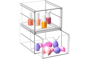 TIDYISLES 2 Pack Stackable Storage Drawers, Cosmetic Organizer, Make Up Organiser Storage, Perfume Organiser Dustproof Drawer Storage for Dresser, Bathroom, Desk