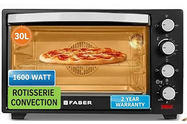 Faber 30L OTG with Rotisserie & Convection Bake/Toast/Grill with Heat Resistant Glass Includes Weighing Scale Indicator Light 1600W Removable Crumb Tray Upper & Lower Heating FOTG 30L R Neo