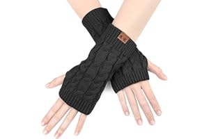 BLURBE Guanti Senza Dita - Lunghi Guanti Termici Manicotti Invernali con Foro Pollice in Maglia Elastici Scaldabracci per Donna Ragazza in Lavoro Touch Screen