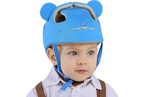 IULONEE Casco Bebé Protector de Cabeza Algodón Infantil Sombreros de Protección para Niños Casco de Seguridad Ajustable de Algodón Azul
