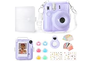 Rieibi Etui na aparat Mini 12 - przezroczyste etui ochronne do aparatu Fujifilm Instax Mini 12 - twarde etui PC ze zdejmowanym paskiem na ramię, Pakiet fioletowy, Dla Instax Mini 12