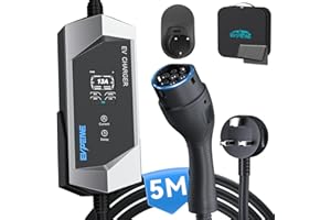 EVPEIWE Type 2 EV Charger to UK 3 Pin Plug 16.5ft/5M, 6/8/10/13A Portable Electric Car Charger, 3.3KW Type 2 Charging Cable for EV & PHEV, with EV Cable Holder and Carry Bag (Silver)