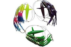 Krazywolf Fully Rigged Big Game Daisy Bird Trolling Chain Boat Fishing Squid Lure Rig Teaser,Pack of 3
