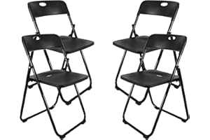 META FURNITURE Meta Exam Portable Folding Chair- Computer,Study, Home, Office Foldable Chair Set with Collapsible Metal Legs & Plastic Seat (4, Black)