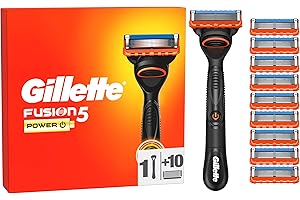 Gillette Fusion5 Power Maszynka do golenia dla mężczyzn, 1 maszynka do golenia Gillette Power, 10 ostrzy wymiennych do maszynek do golenia, z paskiem nawilżającym, by zapewnić lepszy poślizg maszynki
