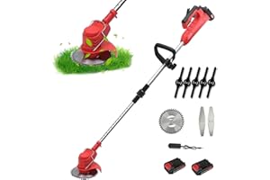 EAGERMINDS Debroussailleuse Electrique sans Fil, Tondeuse Coupe Bordure sans Fil Portative 24 V, avec 3 Types de Lames, Pliage Rétractable pour la Coupe de Jardin Pelouses et Terres Agricoles (Deux Piles)