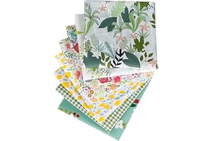 EXGOING 8PCS Cotton Fat Quarters Fabric Bundles 50x50cm (20"x20")-High-Density Material for Sewing, Quilting & Patchwork for DIY-Animal, Floral, Polka Dot, Check Patterns (8pcs Botanical Green Mix)