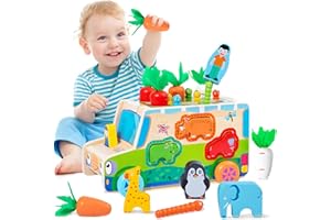 Auezona Busy Board dinozaur Zabawki Montessori od 1 2 3 lat, drewniane zabawki 7 w 1 od 1 2 lat, gra młotkowa dla dzieci od 1 2 3 lat, zabawki edukacyjne umiejętności motoryczne