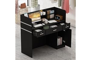 CALDION Comptoir d'accueil avec 3 tiroirs et étagères - Réception, Bureau - Noir, 120cm L x 48cm P x 110cm H