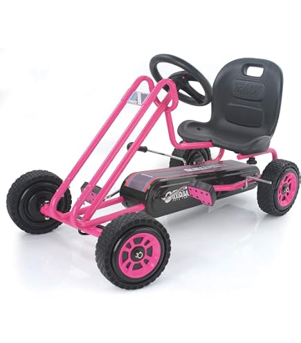Go-Kart Enfant, Véhicule à Pédales avec Siège Réglable et Frein à Main, pour Fille 3-8 Ans, Extérieur, Rose