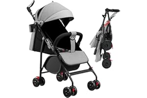 OHMG Reisebuggy flugzeug handgepäck,Kinderkraft Kinderwagen,Leichte Reise Buggy,Liegeposition, Kleine Maße nach Zusammenklappen,Vergrößerbares Verdeck,Für Geburt, bis 22 kg (A-Grau)