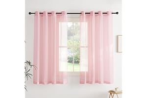 PONY DANCE Tende Trasparenti con Effetto Lino per Interni Tende per Salotto Moderne con Anelli Voile Curtains per Cucina 2 Pezzi 140x160 CM, Rosa Chiaro