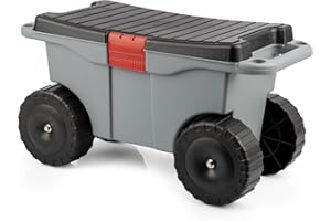 Pure Garden Rolling Garden Cart with Seat, Polypropylene (PP), Gray