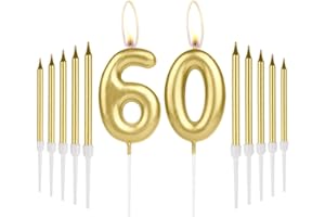 MCISKIN Gold 60th Birthday Candles - Number 60, Happy Birthday Cake Topper for Women, Men, Wedding Anniversary Decorations