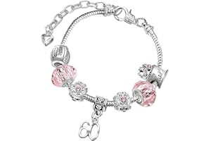 CHARM BUDDY Ladies Girls Sparkly Pink Crystal Adjustable Birthday Charm Bracelet with Gift Box for Women Girls Age 3rd 4th 5th 6th 7th 8th 9th 10th 11th 12th 13th 16th 18th 21st 30th 40th 50th 60th 70th 80th Birthday Gifts for Her