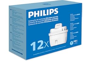 Philips Water Cartucce filtranti sostitutive Filtrazione Avanzata, 12 unità, riducono MICROPLASTICA, CLORO, CALCARE, METALLI PESANTI, CONFEZIONE PUO VARIARE
