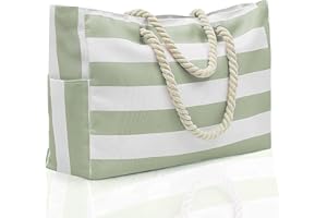 BQSHX Waterproof Beach Bags for Women, Tote Bag with Zip,Extra Large Beach Bags with 7 Pockets for Travel, Gym, Swim and Beach Holiday