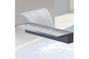 LONGRUNNEW Kit per cascata artificiale, da 60 cm, in acrilico, con accessori, uscita dell’acqua da 20 cm di larghezza, per piscina, giochi d’acqua, giardino, patio, decorazione da laghetto