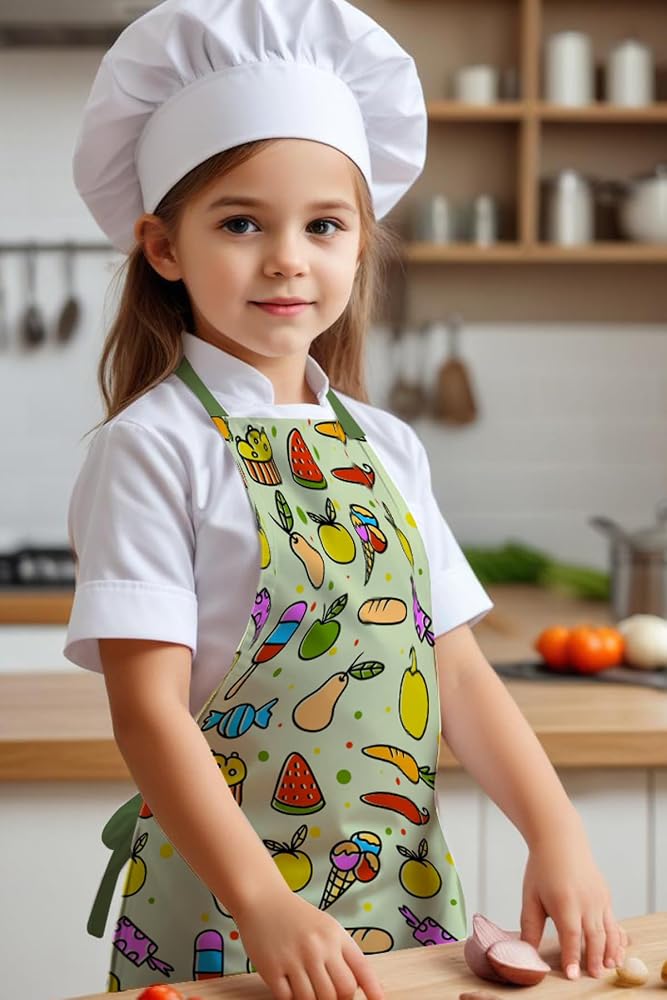 Çocuk Mutfak Önlüğü, Aktivite Önlüğü, Desenli Mutfak Önlüğü, 55 cm Boy 40 cm Genişlik Çocuk Önlüğü