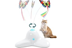 Vealind Giocattolo interattivo per gatto con farfalla, giocattolo elettrico per gatti intelligenza, giocattolo per gatti a batteria con 2 farfalle, bianco crema